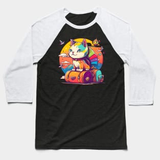 Colorful Cat Travel In The World - Funny Cats Baseball T-Shirt